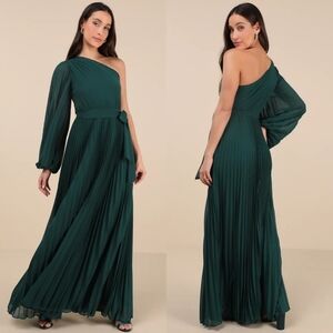 Lulus Divine Charm Emerald Green One-Shoulder Maxi Dress L Wedding Party Prom